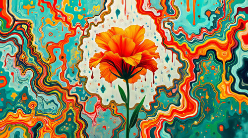 Lone Poppy, AI-generative collage flower artwork from MLow's fLOWers series, hand-finished fine art print