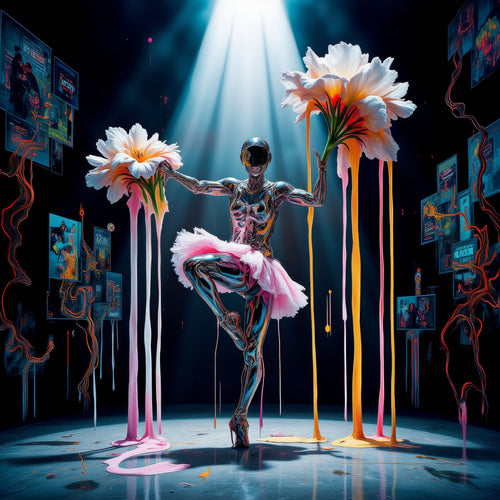 Bloom Stage, AI-generative collage flower artwork from MLow's fLOWers series, hand-finished fine art print