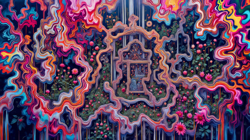 Cathedral of Bloom, AI-generative collage flower artwork from MLow's fLOWers series, hand-finished fine art print