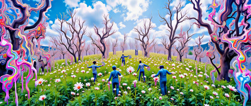 Children of Spring, AI-generative collage flower artwork from MLow's fLOWers series, hand-finished fine art print