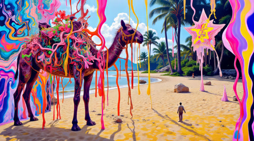 Camel Coast, AI-generative collage flower artwork from MLow's fLOWers series, hand-finished fine art print