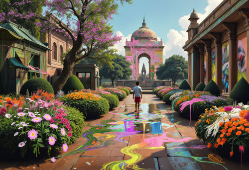 Garden of Forking Bloom, AI-generative collage flower artwork from MLow's fLOWers series, hand-finished fine art print