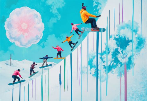Climbing the Cloud, AI-generative collage flower artwork from MLow's fLOWers series, hand-finished fine art print