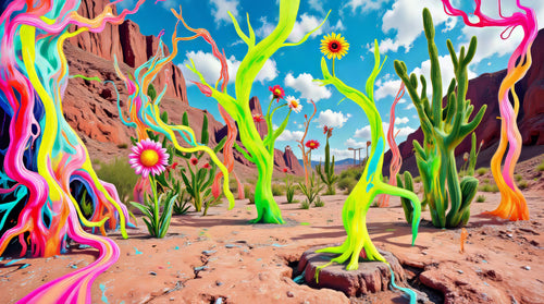 Desert Refuses to Die, AI-generative collage flower artwork from MLow's fLOWers series, hand-finished fine art print