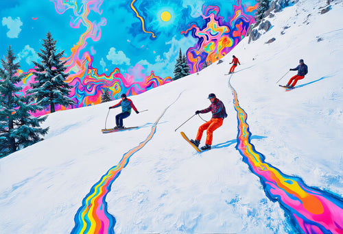 Slope Season, AI-generative collage flower artwork from MLow's fLOWers series, hand-finished fine art print