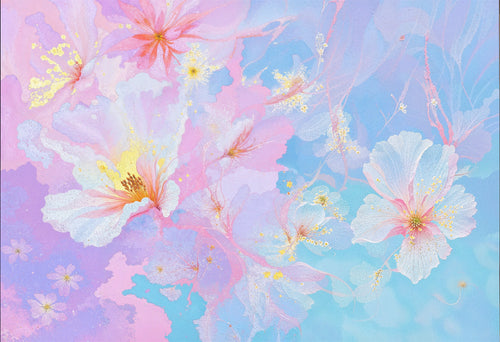 Cloud 9, AI-generative collage flower artwork from MLow's fLOWers series, hand-finished fine art print