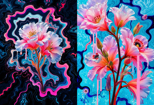Flora, AI-generative collage flower artwork from MLow's fLOWers series, hand-finished fine art print