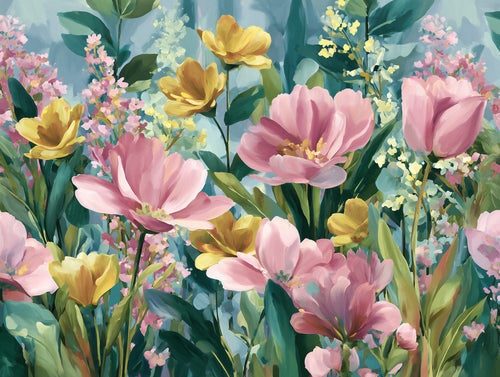 Soft Horizon, AI-generative collage flower artwork from MLow's fLOWers series, hand-finished fine art print