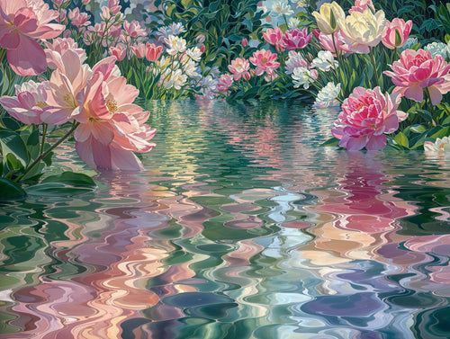 The Flowers Are Melting Again, AI-generative collage flower artwork from MLow's fLOWers series, hand-finished fine art print