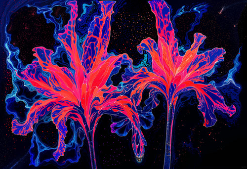 Valentine's Day fLOWers, AI-generative collage flower artwork from MLow's fLOWers series, hand-finished fine art print