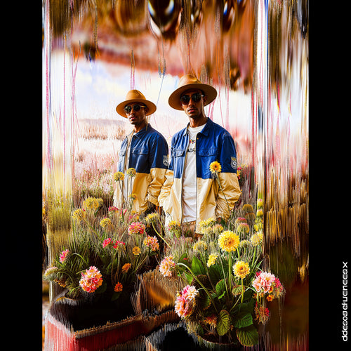 Two Farmers, One Mirror, AI-generative artwork from MLow's Tokenized Garbage series, hand-finished fine art print