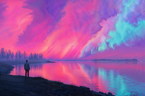 Pink Tide, Lone Man, AI-generative artwork from MLow's Tokenized Garbage series, hand-finished fine art print