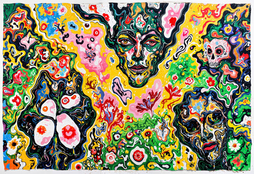 Festival of Skulls, AI-generative artwork from MLow's Tokenized Garbage series, hand-finished fine art print