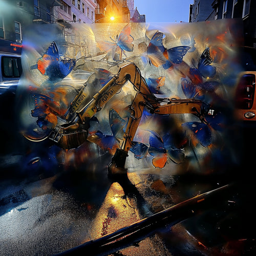 Rush Hour Ghost, AI-generative artwork from MLow's Tokenized Garbage series, hand-finished fine art print