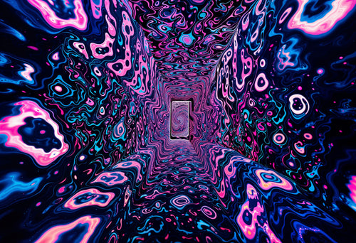 Down the Wormhole, AI-generative artwork from MLow's Tokenized Garbage series, hand-finished fine art print