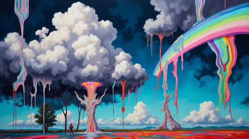 Rainbow Leak, AI-generative artwork from MLow's Tokenized Garbage series, hand-finished fine art print