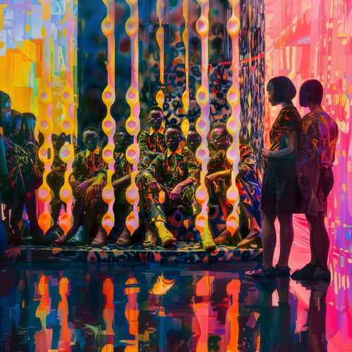 Two of Us, Reflected, AI-generative artwork from MLow's Tokenized Garbage series, hand-finished fine art print