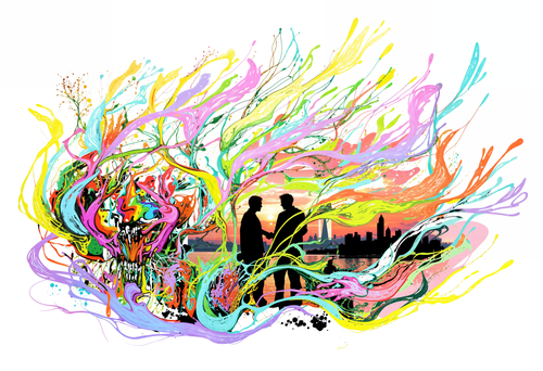 City Drawn in One Line, AI-generative artwork from MLow's Tokenized Garbage series, hand-finished fine art print