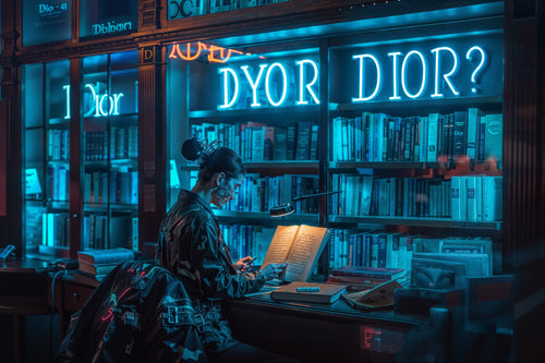 DYOR or DIOR, AI-generative artwork from MLow's Tokenized Garbage series, hand-finished fine art print
