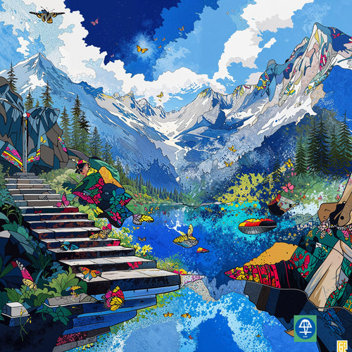 Stairs to the Peak, AI-generative artwork from MLow's Tokenized Garbage series, hand-finished fine art print