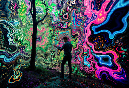 Touching the Current, AI-generative artwork from MLow's Tokenized Garbage series, hand-finished fine art print