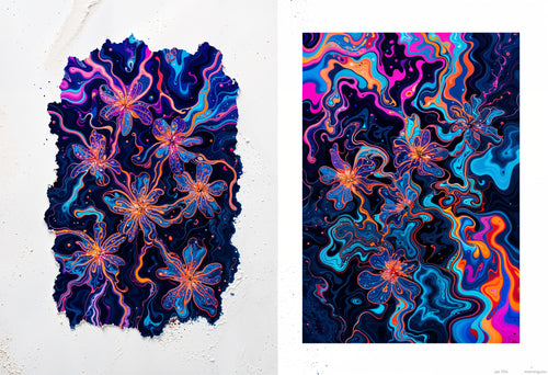 Diptych of Decay, AI-generative artwork from MLow's Tokenized Garbage series, hand-finished fine art print