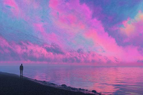Pink Sky, Long Walk, AI-generative artwork from MLow's Tokenized Garbage series, hand-finished fine art print