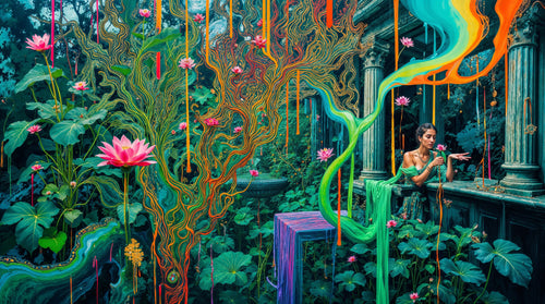 Greenhouse Glitch, AI-generative artwork from MLow's Tokenized Garbage series, hand-finished fine art print