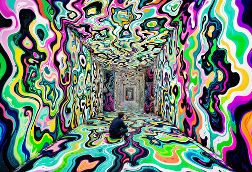 Hall of Mirrors, AI-generative artwork from MLow's Tokenized Garbage series, hand-finished fine art print