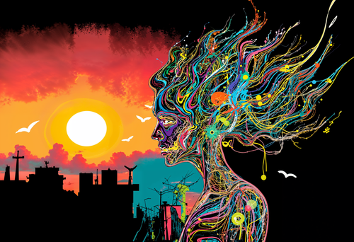 Sunset Pours Out, AI-generative artwork from MLow's Tokenized Garbage series, hand-finished fine art print