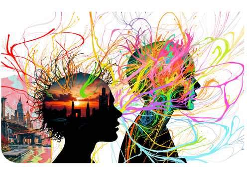Two Minds, One Skyline, AI-generative artwork from MLow's Tokenized Garbage series, hand-finished fine art print
