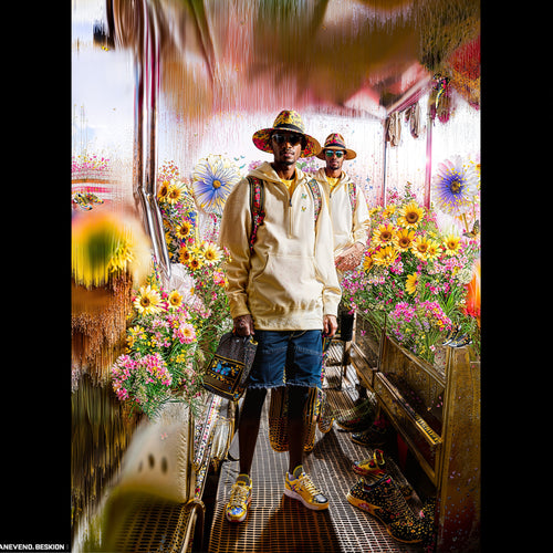 Sunflower Walk, AI-generative artwork from MLow's Tokenized Garbage series, hand-finished fine art print