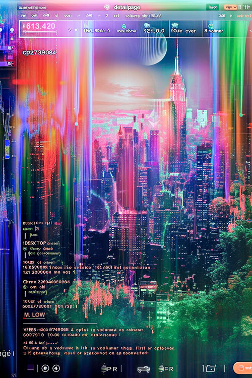City Behind Glass, AI-generative artwork from MLow's Tokenized Garbage series, hand-finished fine art print