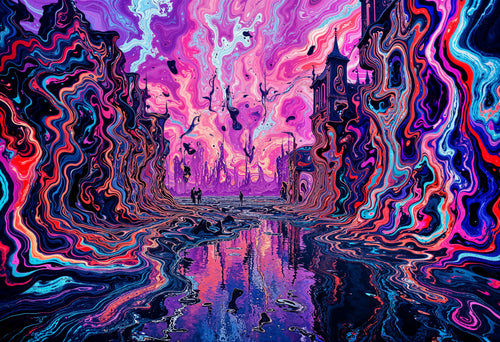 Liquid Corridor, AI-generative artwork from MLow's Tokenized Garbage series, hand-finished fine art print