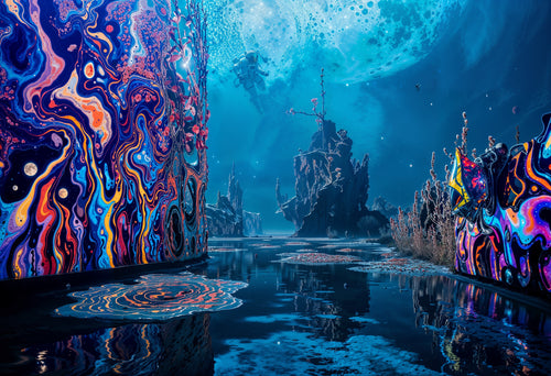 Frozen Cathedral, AI-generative artwork from MLow's Tokenized Garbage series, hand-finished fine art print