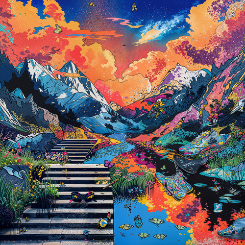 Stairway to the Range, AI-generative artwork from MLow's Tokenized Garbage series, hand-finished fine art print