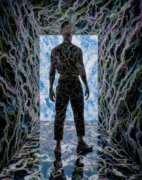 Transdimensional Trippers 001, surreal AI-generative portrait by MLow, hand-finished fine art print