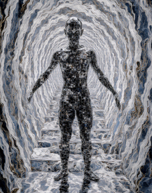 Transdimensional Trippers 004, surreal AI-generative portrait by MLow, hand-finished fine art print