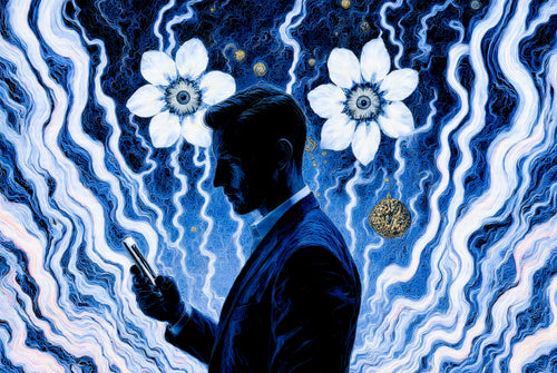 Transdimensional Trippers 011, surreal AI-generative portrait by MLow, hand-finished fine art print