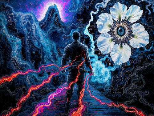 Transdimensional Trippers 025, surreal AI-generative portrait by MLow, hand-finished fine art print