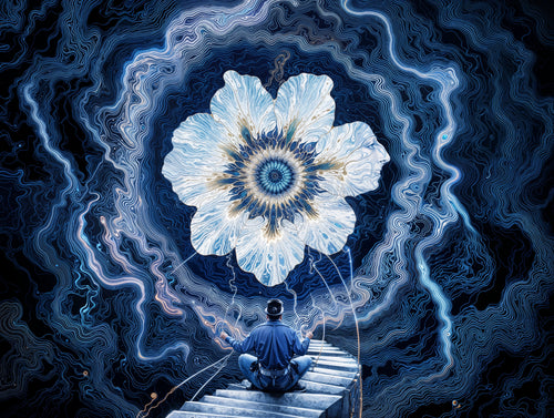 Transdimensional Trippers 027, surreal AI-generative portrait by MLow, hand-finished fine art print