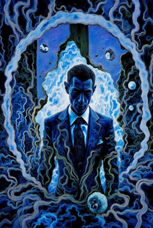 Transdimensional Trippers 049, surreal AI-generative portrait by MLow, hand-finished fine art print