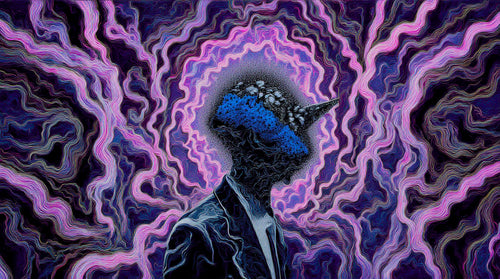Transdimensional Trippers 051, surreal AI-generative portrait by MLow, hand-finished fine art print