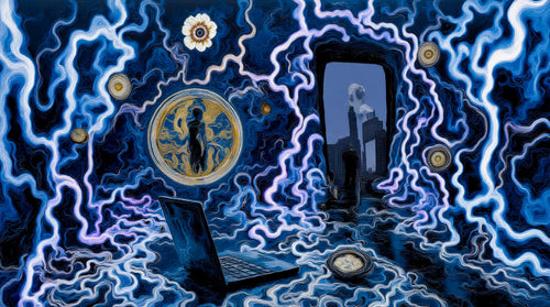 Transdimensional Trippers 100, surreal AI-generative portrait by MLow, hand-finished fine art print
