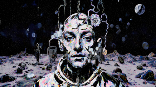 Transdimensional Trippers 349, surreal AI-generative portrait by MLow, hand-finished fine art print