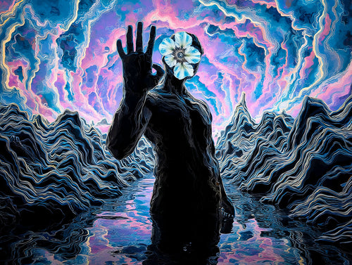 Transdimensional Trippers 361, surreal AI-generative portrait by MLow, hand-finished fine art print