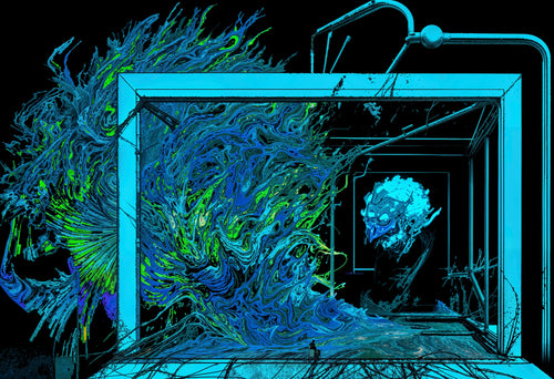 Transdimensional Trippers 396, surreal AI-generative portrait by MLow, hand-finished fine art print