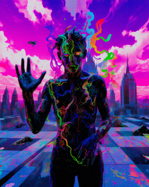 Transdimensional Trippers 403, surreal AI-generative portrait by MLow, hand-finished fine art print
