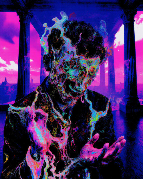Transdimensional Trippers 404, surreal AI-generative portrait by MLow, hand-finished fine art print