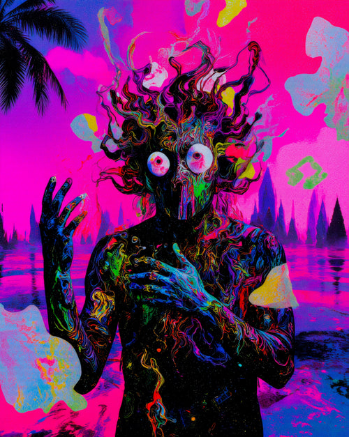 Transdimensional Trippers 405, surreal AI-generative portrait by MLow, hand-finished fine art print